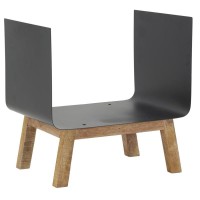 Czarny lakierowany metalowy nośnik z drewnianymi stopami