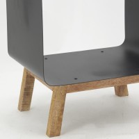 Log rack in black lacquered metal with wooden legs