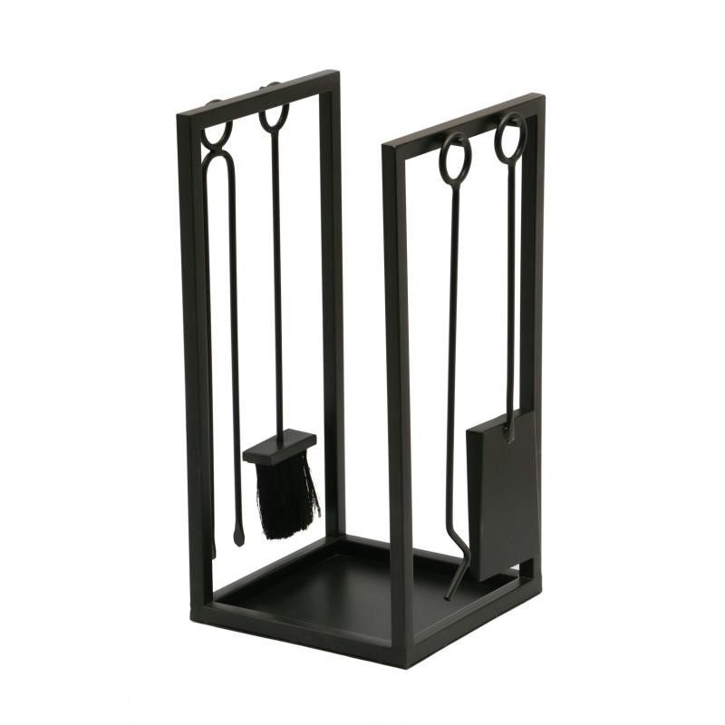 Carrier di ceppi in metallo laccato nero con 4 accessori per camini: design del sito web