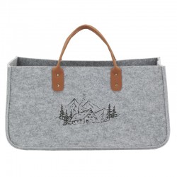 Gray felt log bag with mountain decor