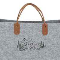 Sac à bûches en feutrine grise décor montagne