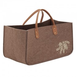 Sac à bûches en feutrine marron décor pommes de pin