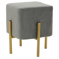 Square gray velvet pouf with gold metal legs - Living room footrest stool