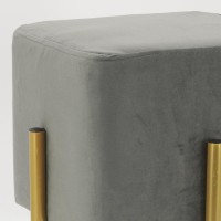Quadratischer Hocker aus grauem Samt mit goldenen Metallbeinen – Fußhocker für das Wohnzimmer