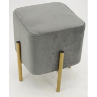Pouf carré en velours gris avec pieds en métal doré - Tabouret Repose-Pieds Salon Séjour