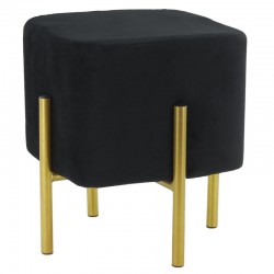Pufe quadrado de veludo preto com pernas de metal dourado - Banqueta com apoio para os pés da sala