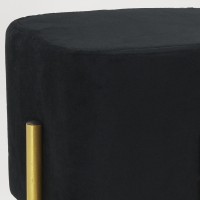 Puf cuadrado de terciopelo negro con patas de metal dorado - Taburete reposapiés de salón
