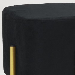 Pouf carré en velours noir avec pieds en métal doré - Tabouret Repose-Pieds Salon Séjour