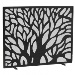 Fireplace screen in black lacquered metal with tree of life decor