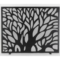 Fireplace screen in black lacquered metal with tree of life decor