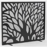 Fireplace screen in black lacquered metal with tree of life decor