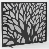 Tela de lareira em metal lacado preto com decoração árvore da vida