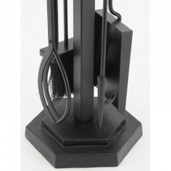 Zwart metalen haardstandaard bestaande uit 4 accessoires met leren handvatten
