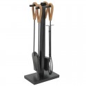 Soporte para chimenea de metal negro 4 accesorios con asas de cuero