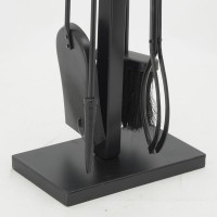 Black metal fireplace stand 4 accessories with leather handles