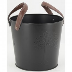 Conjunto de 2 baldes de metal com alças de couro, decoração Árvore da Vida
