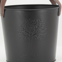 Set of 2 metal buckets with leather handles, Tree of Life decor