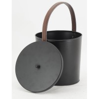 Seau en métal laqué noir avec couvercle et anse en cuir