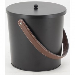 Seau en métal laqué noir avec couvercle et anse en cuir