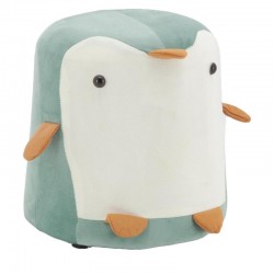 Puf pingüino en terciopelo verde y blanco, decoración habitación infantil