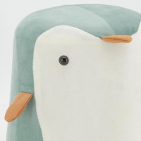 Pinguïnpoef in groen en wit fluweel, kinderkamerdecor