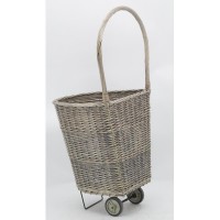 Chariot à bûches en osier gris à roulettes