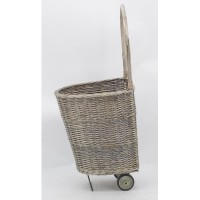 Gray wicker log cart on wheels