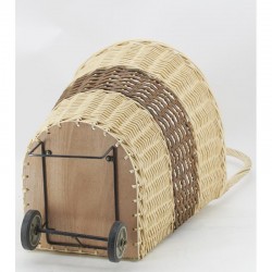 Chariot à bûches en osier à roulettes