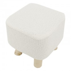 Tabouret repose-pieds carré pour enfant en bouclette pieds en bois