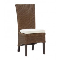 Stained rattan slat chair with cushion