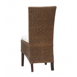 Stained rattan slat chair with cushion