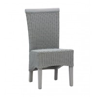 Natural rattan chair with gray tinted wooden feet, elegant design and interior comfort