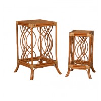 Set de 2 tables sellettes gigognes en rotin naturel, Tables d’appoint vintage porte-plantes élégantes