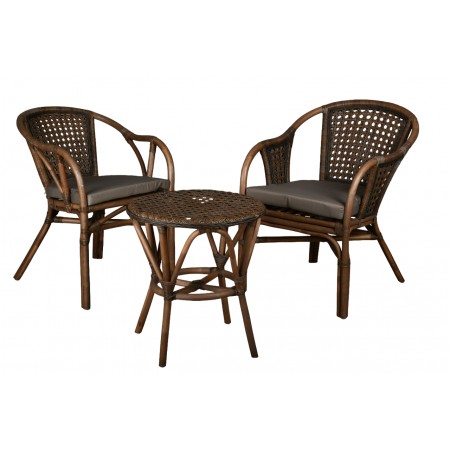 3-piece rattan garden furniture set 2 armchairs + 1 round table