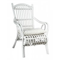 Cadeira de relaxamento de rattan lacado branco com almofada