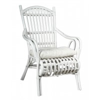 Lounge chair in white lacquered rattan with cushion