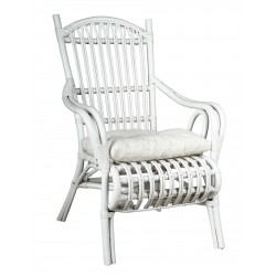 White lacquered rattan relaxation chair with cushion