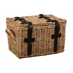 Caixa de armazenamento de Rattan com armazenamento de armazenamento de couro Deco elegante natural