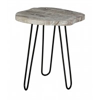 Side coffee table in white patinated wood with metal legs
