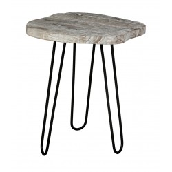 Mesa de centro lateral em madeira patinada branca com pés em metal