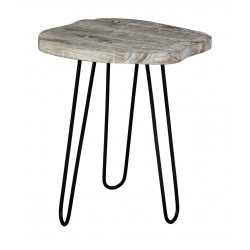 White patinated wooden side table and metal feet