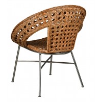 Round cane armchair with metal legs