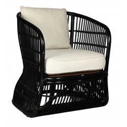 Sessel aus schwarzem Rattan mit Kissen