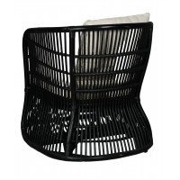 Black rattan lounge chair with cushion