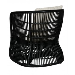 Black rattan lounge chair with cushion