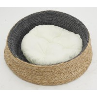 Panier pour chien/chat en jonc rond avec coussin