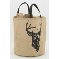 Sac à bûches en jute naturel motif cerf