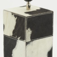 Base della lampada in pelle di vacchetta bianca e nera