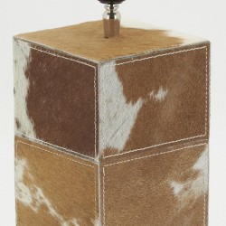Brown and white cowhide lamp base