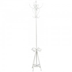 Coat rack in white lacquered metal with 8 hooks and umbrella holders